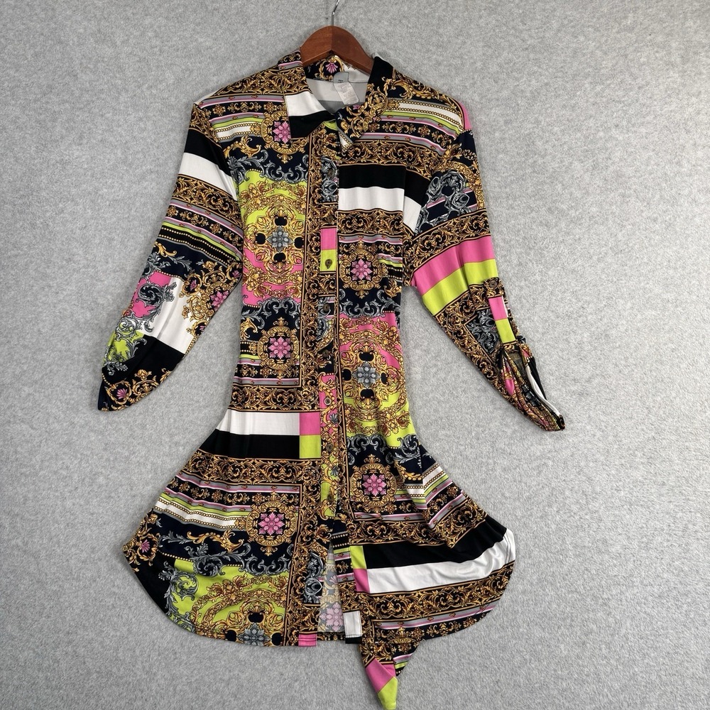 Gibiu USA Baroque Scarf Print Shirt Dress Womens‎ 2XL Multicolor Belted EUC